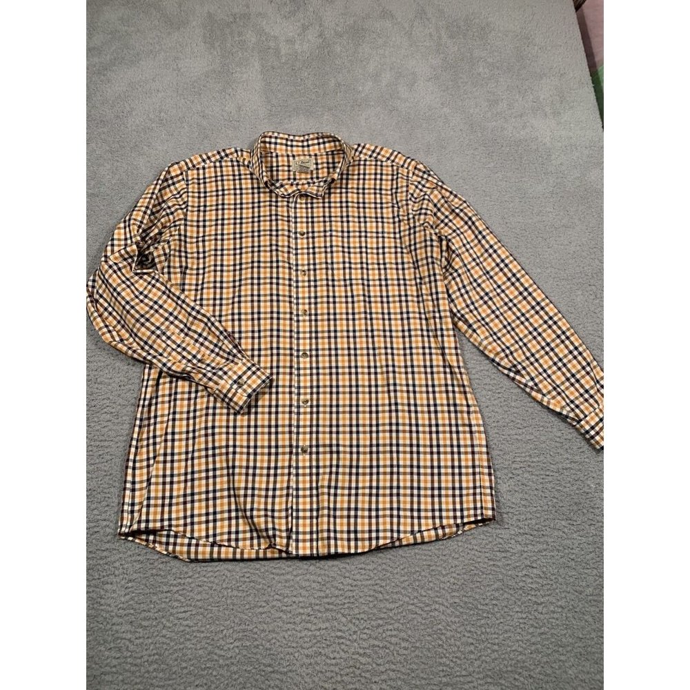 LL Bean Mens Yellow Plaid Traditional Fit Button Up Shirt Large Tall L-Tall Fall